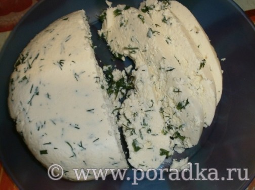 Домашний сыр с укропом и зеленым луком, простой рецепт