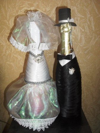 декорирование бутылок свадебных
